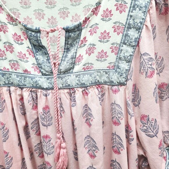 Old Navy Peasant Swing Dress Womens Large Pink Floral Tassels Cottagecore - Picture 6 of 12